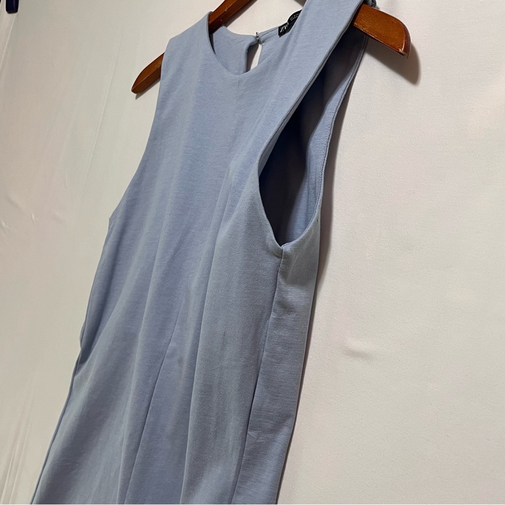 Zara Light Blue Romper L Sleeveless Minimal Chic Flowy Soft Summer - Picture 9 of 12
